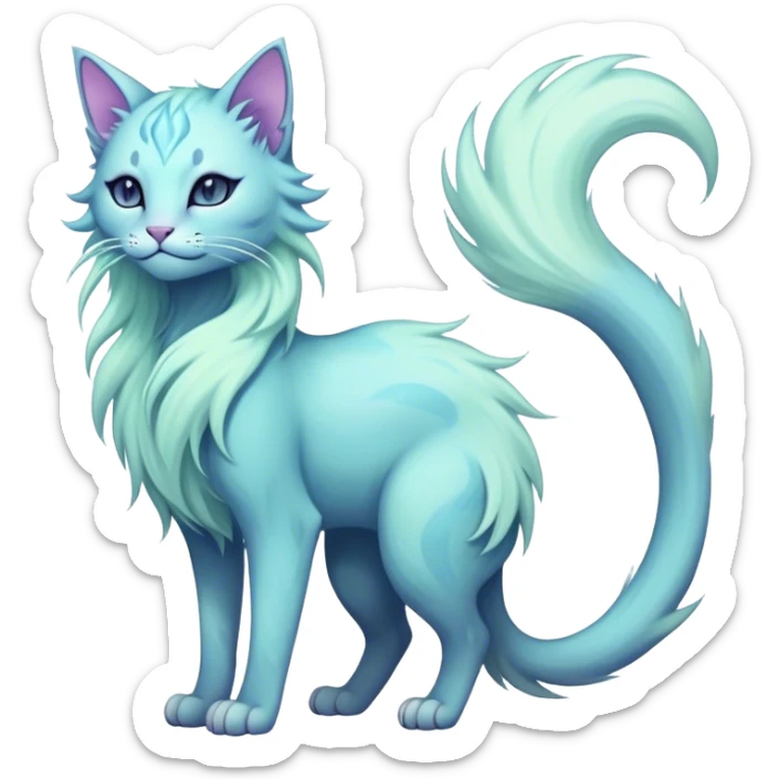 Kawaii dark edgy fantasy pastel ethereal feline-vernid-fursona animal creature with a tufted tail full body sticker