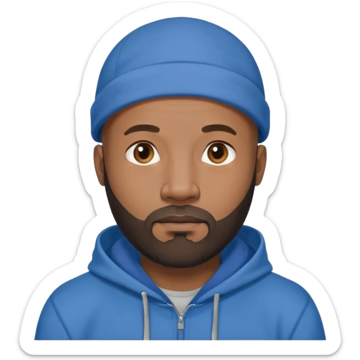 Bald black guy 40 years old with blue hoodie and and beard emoji sticker
