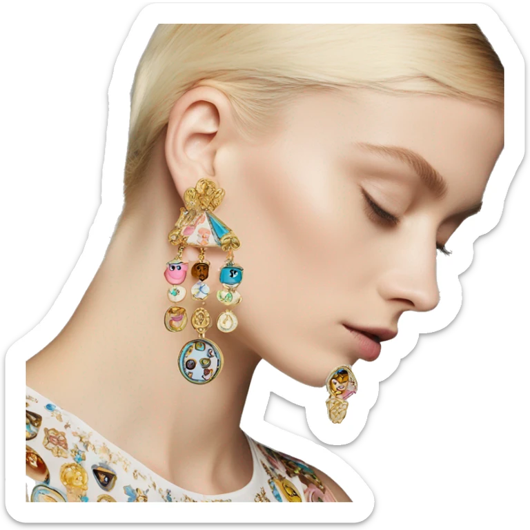 Dolce and Gabbana earrings with colourful pastel ornament print and golden detais  sticker