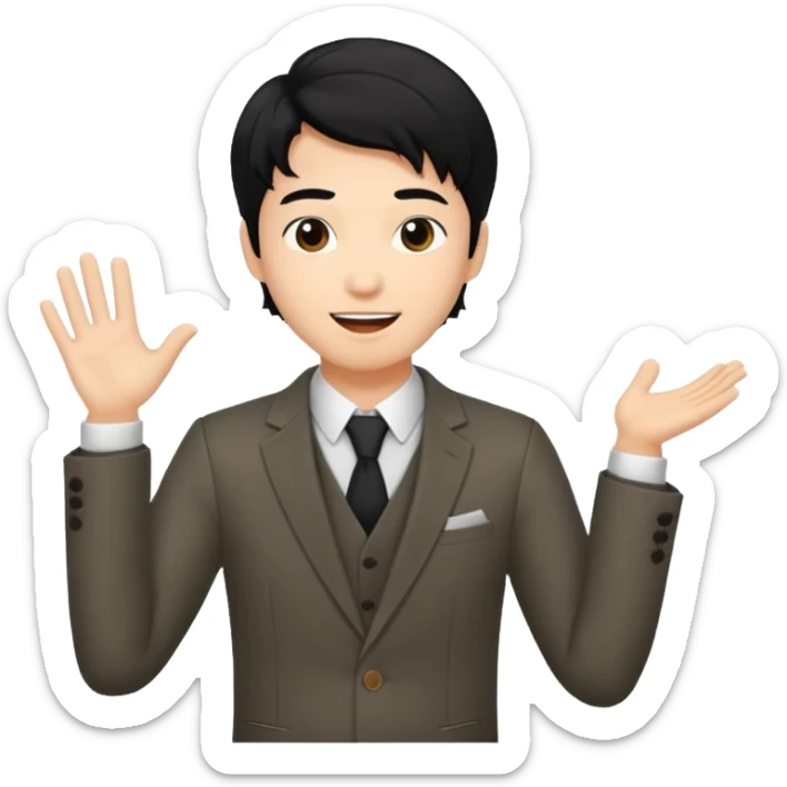 Asian guy wavy hair, dressed stylish, demure but excited for date tonight  sticker
