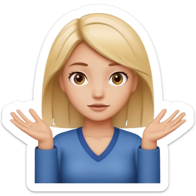 A girl shrugging his shoulders with a 6 above his left hand and a 7 above his right hand. sticker