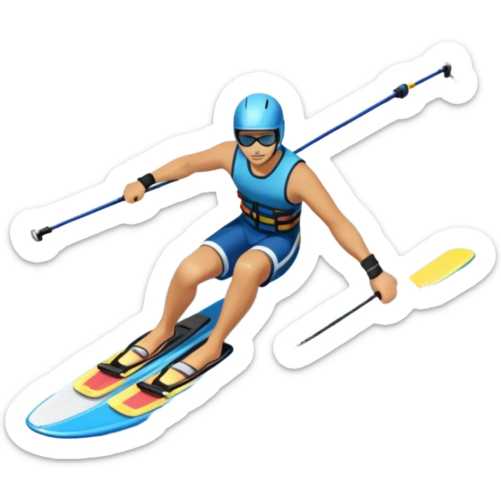 An icon featuring a close-up collage of water skis, splashing water across the surface. The design highlights the motion of the skis cutting through the water. Transparent background emphasizes the thrill of water skiing. sticker