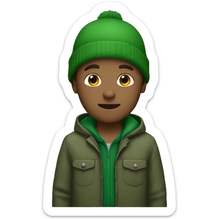 Guy named Kaden with a green jacket with a green beanie and brown hair sticker