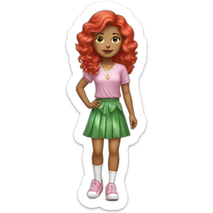 wavy white red hair girl with green and pink shoes and disco seventies skirt sticker
