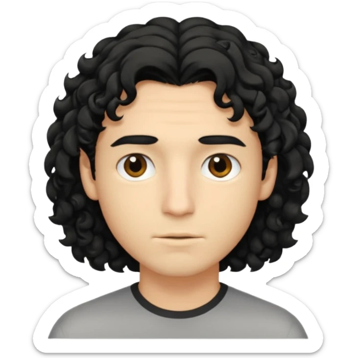 emoji of a young man with shoulder-length curly black hair and blond highlights, no beard, neutral expression sticker