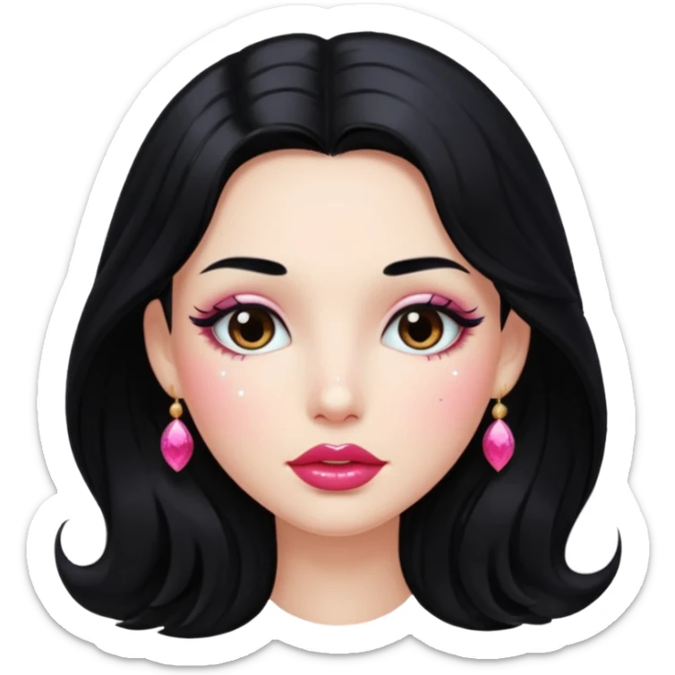 douyin long black hair glossy lips glittery girl sticker