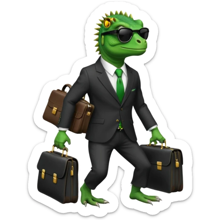 capitalist iguana banker godfather with black sunglasses breakdance with bag sticker