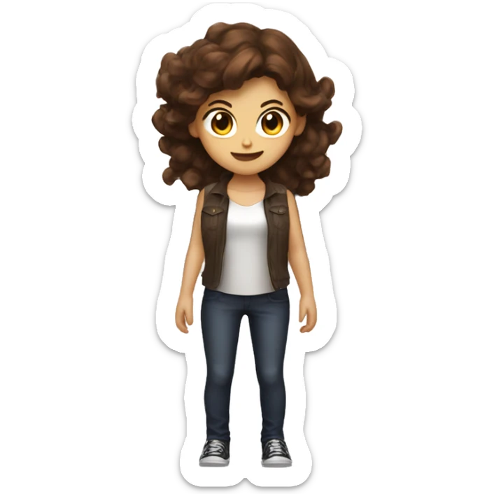 A girl with brown hair ad have. Halo, angel wings, demon horns and a demon tail sticker