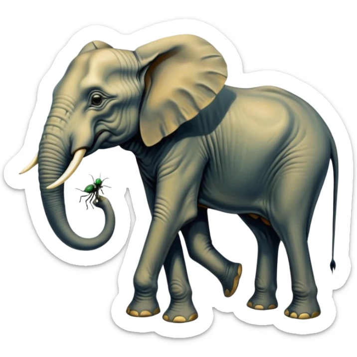 aesthetic brilliant divine lighting, oil paint - mystical elephants from Salvador Dali's paintings with long legs like insects sticker