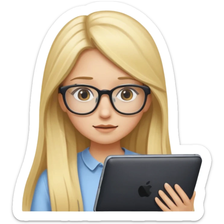 je voudrai un emoji d'une fille aux cheveux longs et blonds avec des lunettes entrain de faire de l'écran sticker