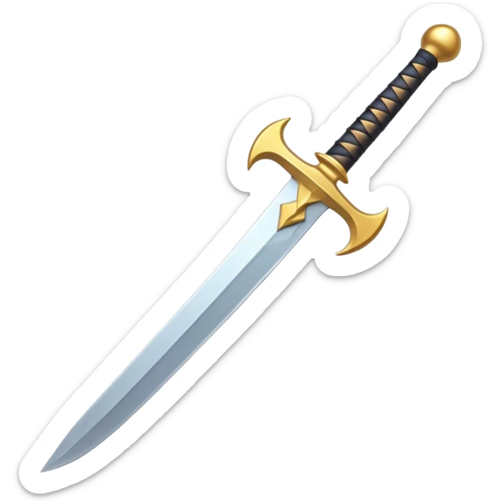 Clash of Clans aesthetic: Cinematic Playful Pixel 3D isometric  Sword Emoji, rendered in a 3D vector-style similar to standard emojis with minimal shading and bold, simplified shapes. A compact, distinct form with signature details, softly glowing with a pixelated adventure charm. Simplified yet unmistakably iconic, highly detailed and consistent, glowing with a soft radiance and high shine. Stylized with a touch of classic pixel-art charm and a soft glowing outline, capturing the essence of a beloved gaming relic with a friendly, playful manner! sticker