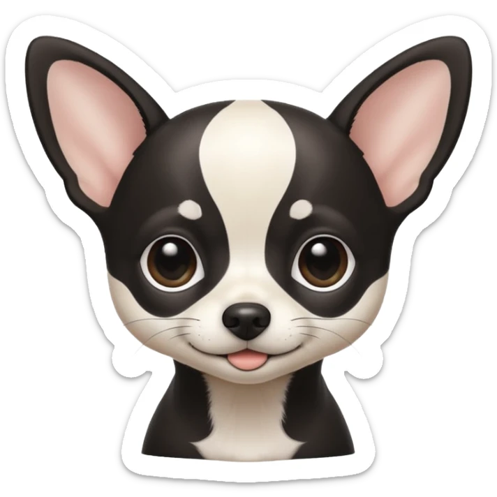 A black and white chihuahua emoji please with a thin white line on the center of head sticker