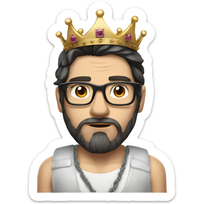 Caucasian Hyper realistic long dark hair and tattoos wearing a crown and glasses sticker