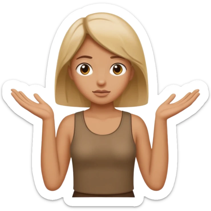 A girl shrugging his shoulders with a 6 above his left hand and a 7 above his right hand. sticker