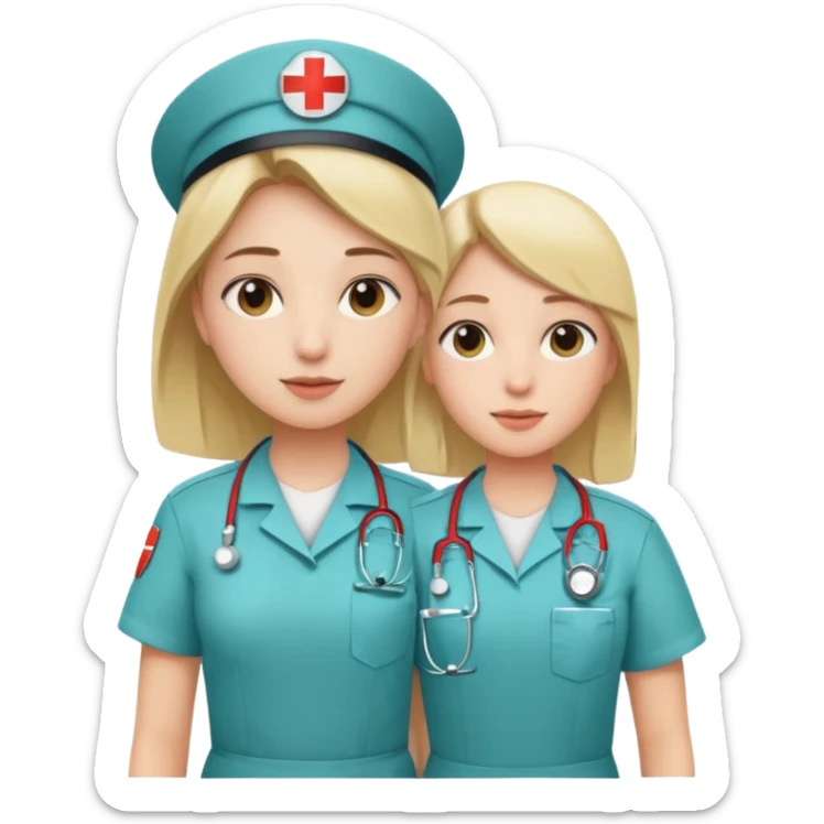 A young medic (woman) attending to a person at the local hospital sticker