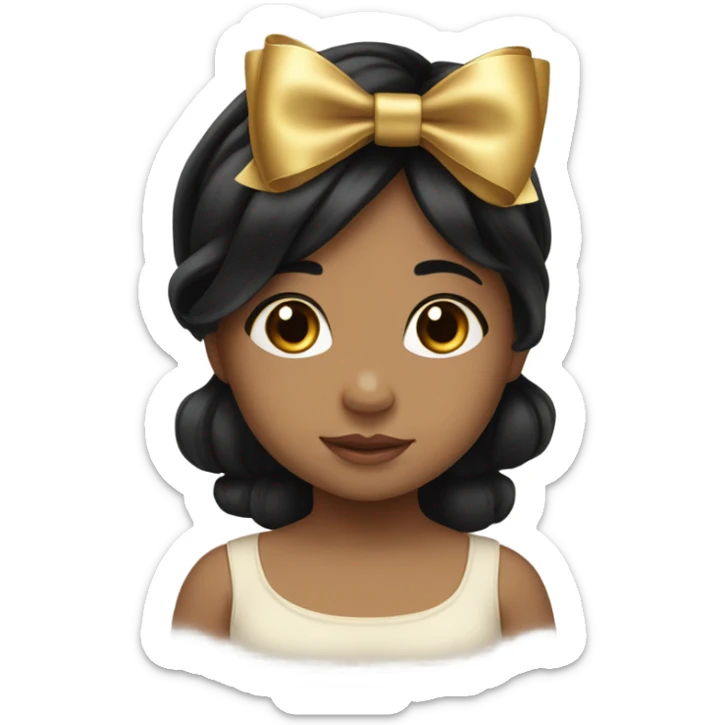 Cute baby girl with black hair with gold bow in her hair on the right side sticker