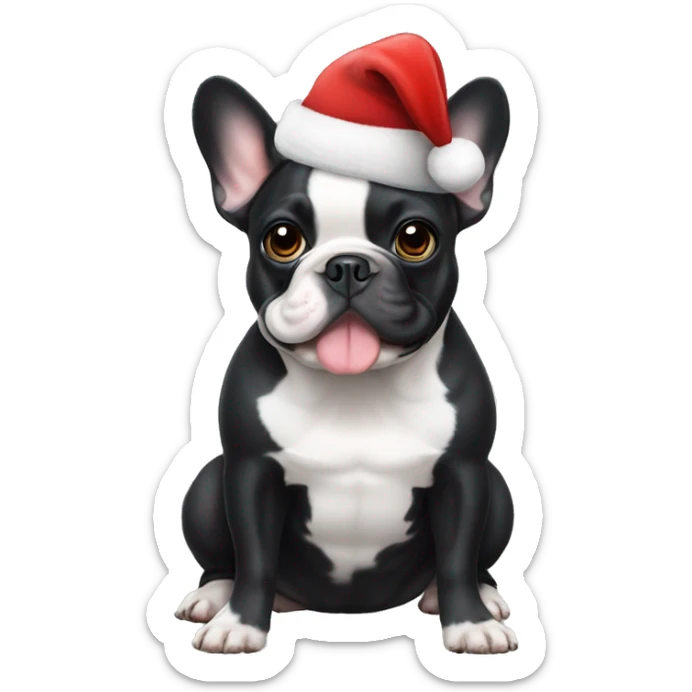 Black and white french bulldog with Christmas Hat sticker