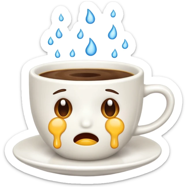 Crea un emoji che piange con sotto  le lacrime delle tazzine  sticker