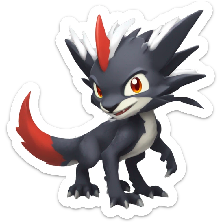 Black Cool Edgy Anthro Noivern-Nargacuga-Silvally-Sergal-Garchomp-Fakémon  with White and Red Edgy markings sticker