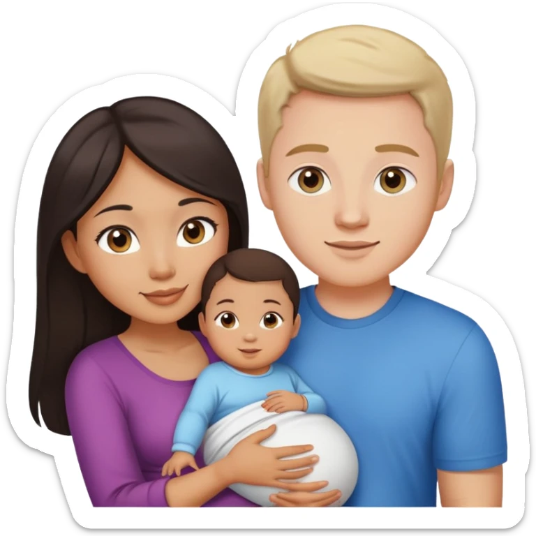 Asian girl with brown eyes pregnant and white guy with blue eyes couple  sticker