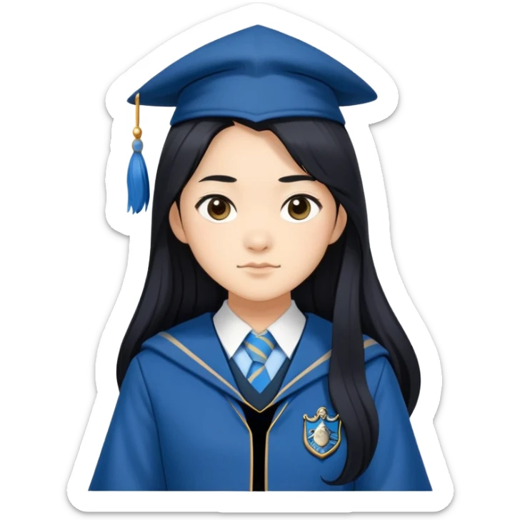 Cho Chang in harry potter, wear hogwarts Ravenclaw uniform, long black hair sticker