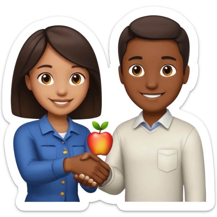 a man and a girl shaking hands, one with darker skin and one with lighter skin, apple emoji style sticker