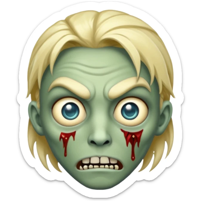 zombie emoji with a diamond shaped head, freefroms hair, and hunter eyes sticker