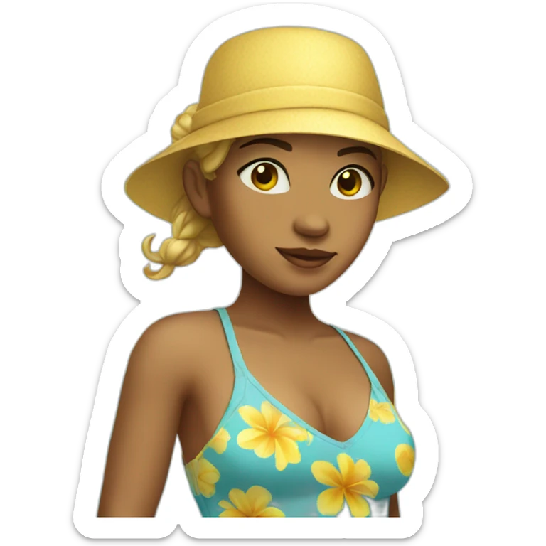 Girl with yellow skin in beach clothing sticker