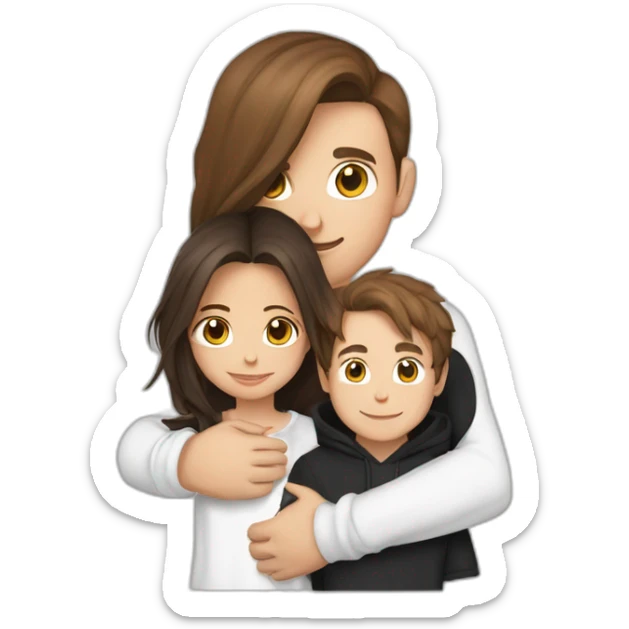 girl with long brown hair in white t-shirt hugging boy with brown stylish hair and black hoody sticker