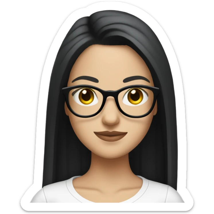 White girl with straight black hair and glasses wearing a white crop top and jeans glasses full body sticker