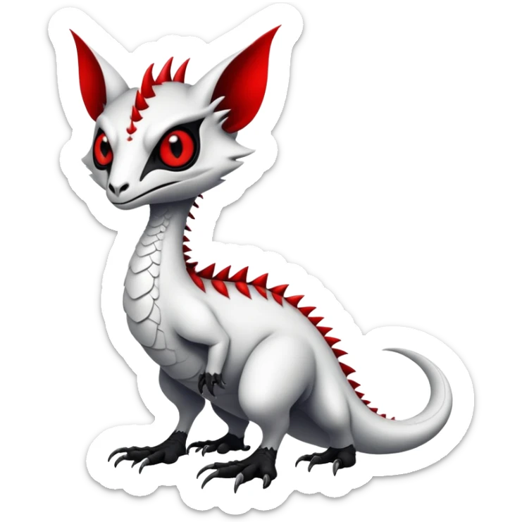 a white with black belly and red eyes exotic edgy vernid-fionbri-creature full body sticker