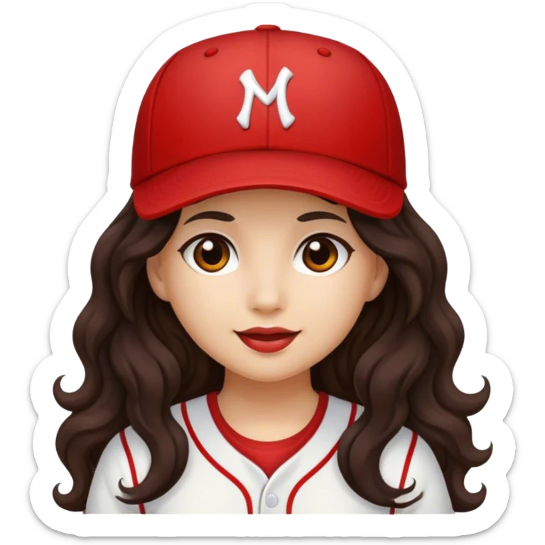 png image of girl with long dark hair wearing a baseball hat sticker