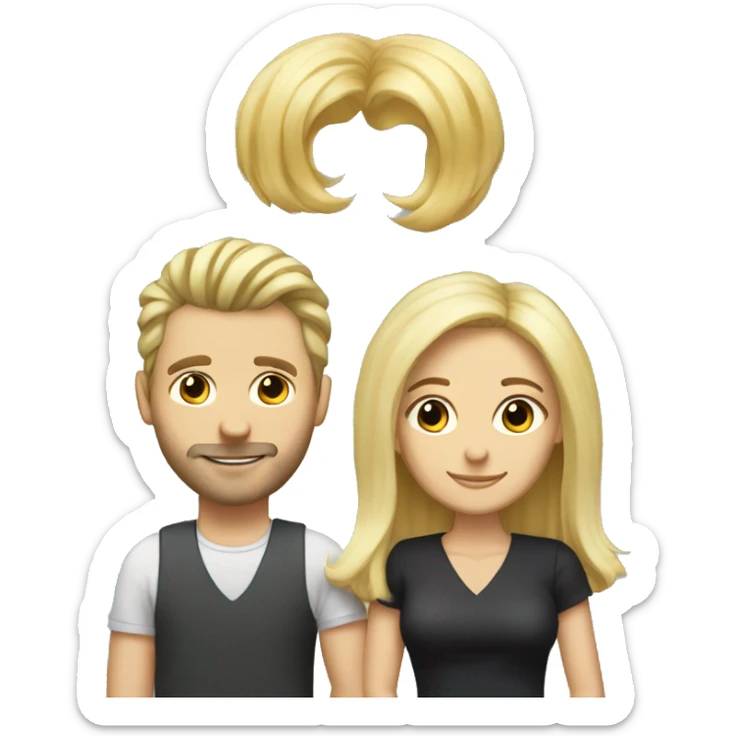 Rainbow hair person with blonde wife and blonde tall husband. happy. Love sticker