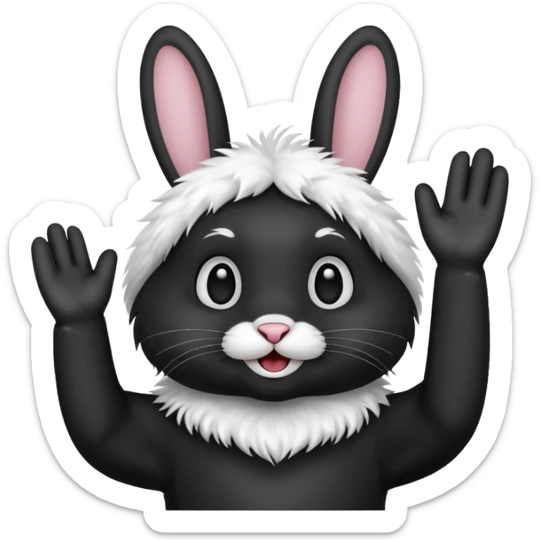 Emoji tete de Lapin noire qui fait bonjour de la main  sticker