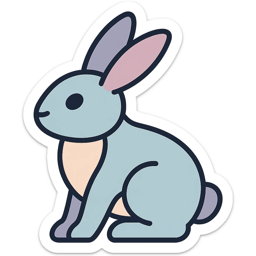 rabbit, symbol of the year in feng shui, Chinese eastern style, thin clean contours, soft rounded shapes, pastel palette #98B5BC, #B5B3C1, #C9A3C9, #E4C0CA, #F7DCD1, #F7C0AA, detailed shadows and highlights, soft lighting, transparent background, less cute, no decorative elements sticker