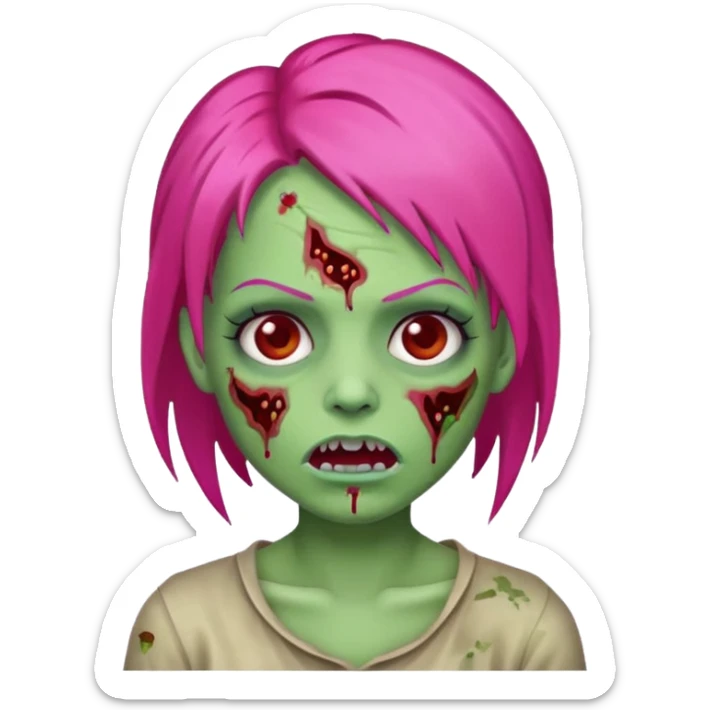 Create a zombie emoji in the style of an iPhone emoji, Hot pink hair sticker