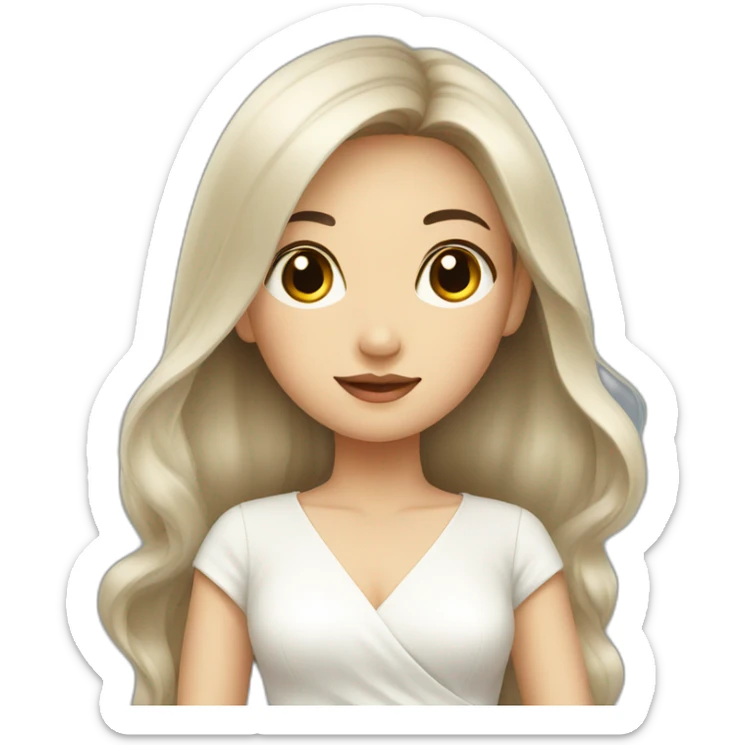 Beautiful Asian woman with long hair and white dress sticker