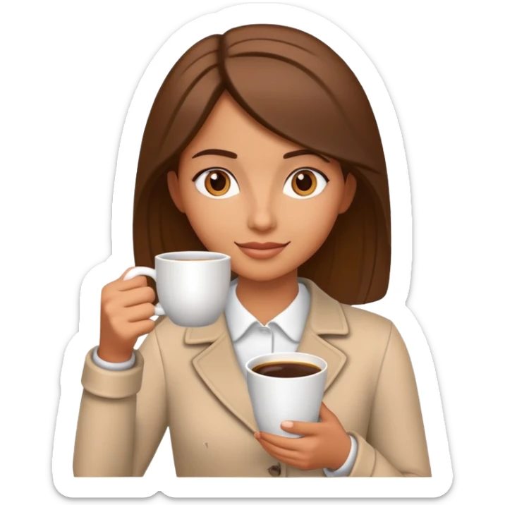 generate realistic detailed girl with cup of coffee in hand in 3d style sticker