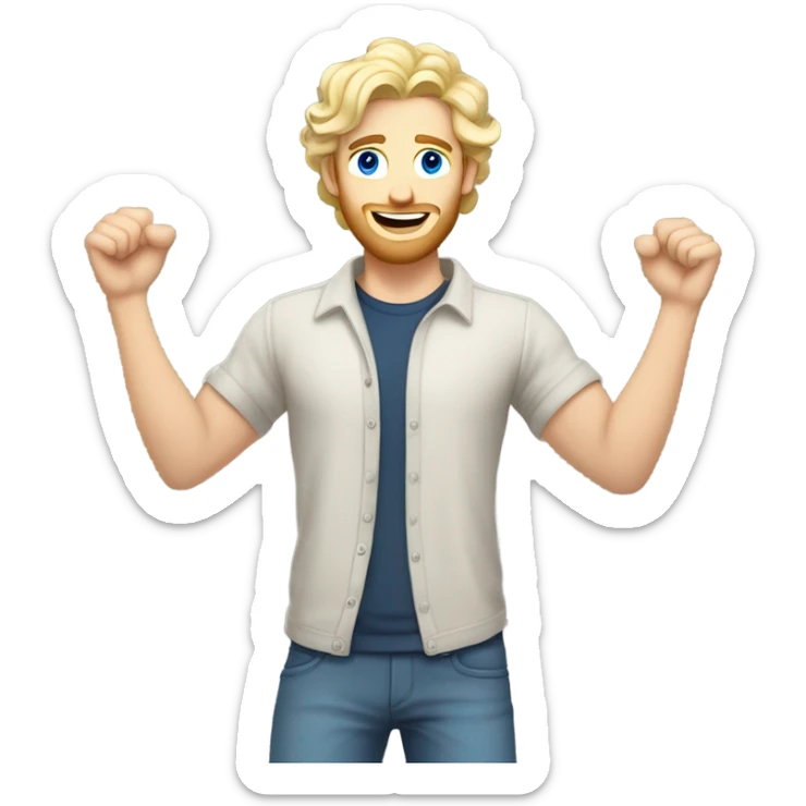 full body raised arms light curl blonde 30yo man blue eyed pale skin sticker