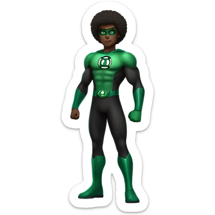 A full body Muscular Afro teenage boy standing in a green and black Green Lantern superhero costume. sticker