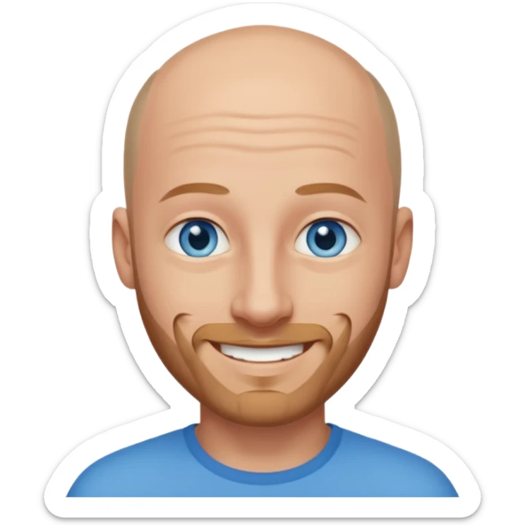 homme yeux bleus presque chauve et une barbe courte moins de chevaux et sourir sticker