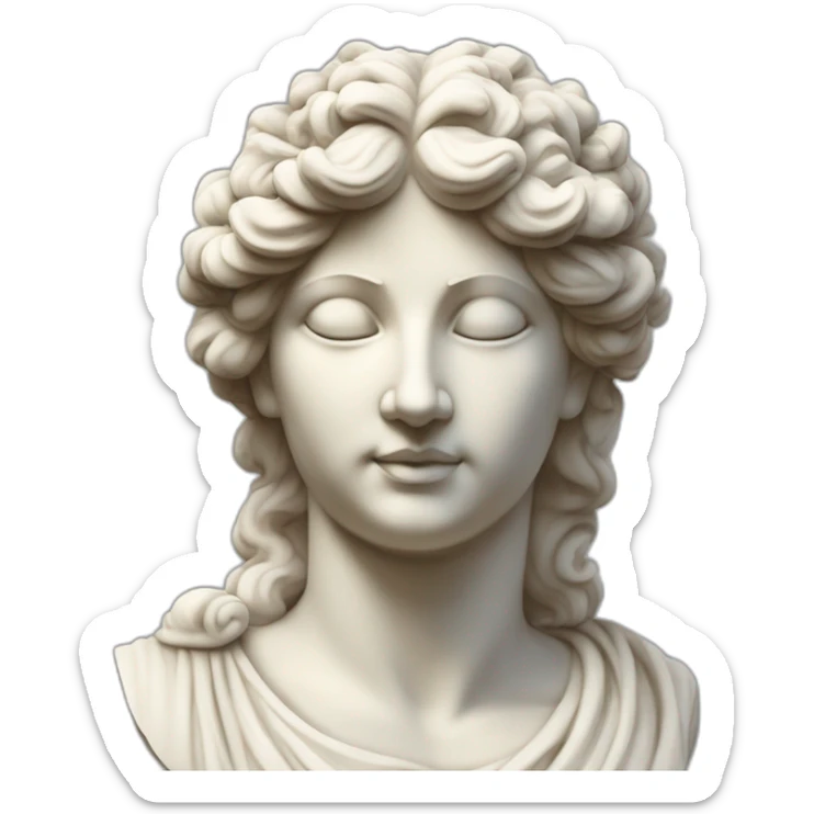 Imagine une statue grecque en marbre d'une femme avec des cheveux bouclés. Représentation de la sagesse et du stoïcisme. sticker
