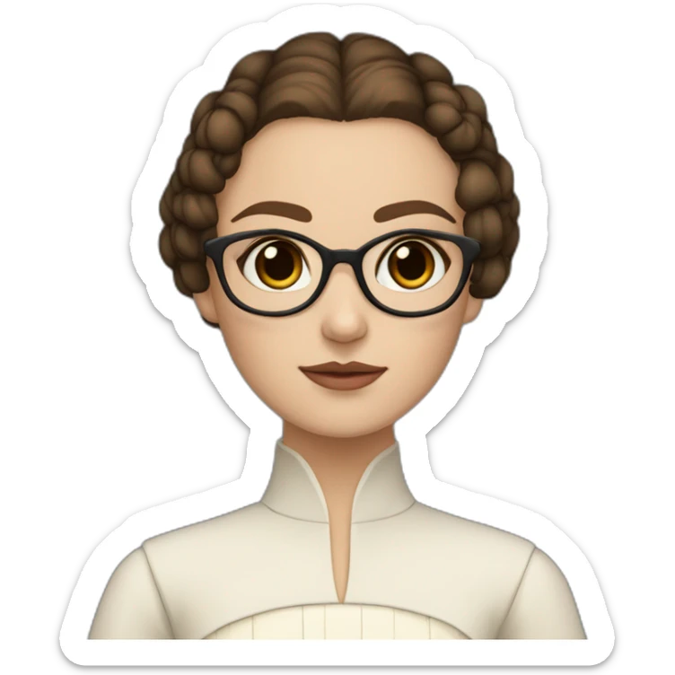 White skin Pretty woman with straigh brown hair, brown big eyes wit glasses dressed like padme amidala sticker