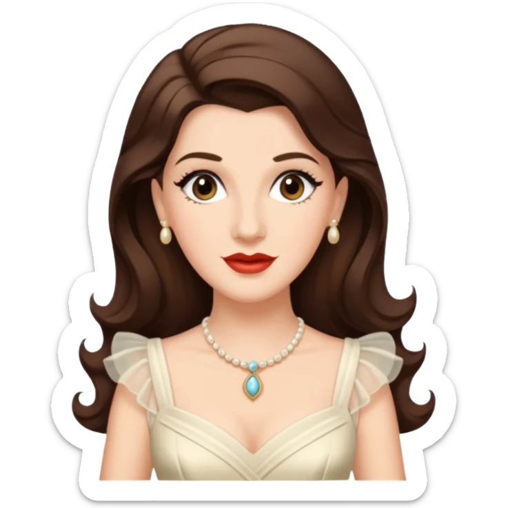 Maxene Andrews from the Andrews Sisters with long dark brown hair, ivory outfit sticker