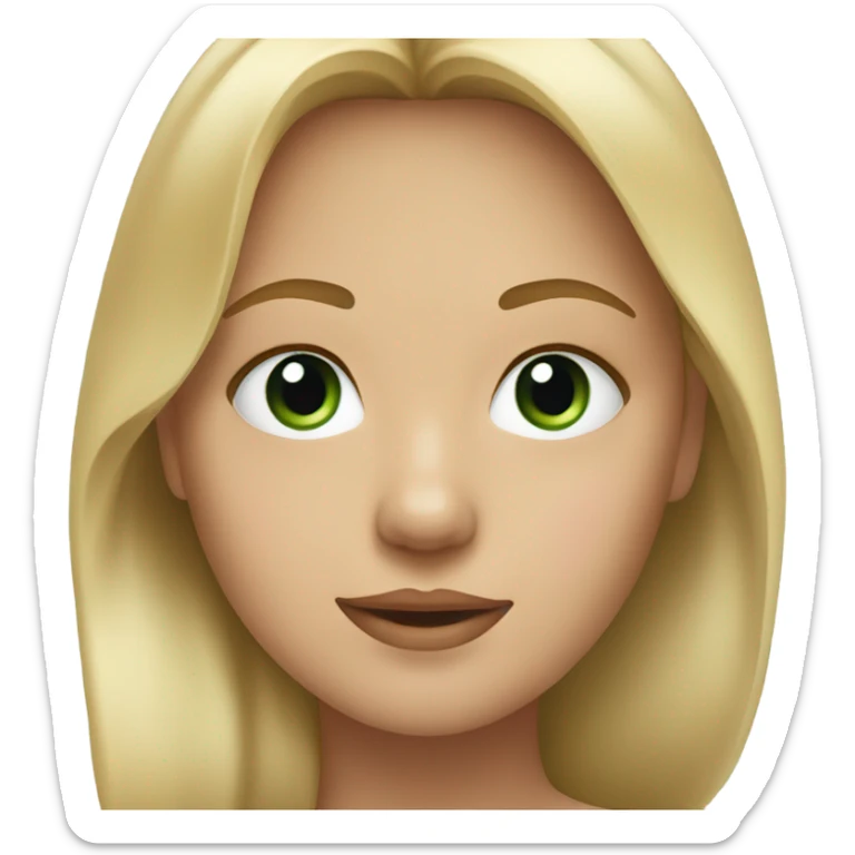 the face of a girl, her hair is half beige and half blonde. One eye is blue, the other is green sticker