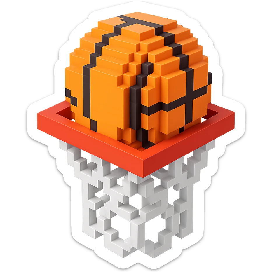 Voxel-style basketball in a net, no background, variation 4. sticker