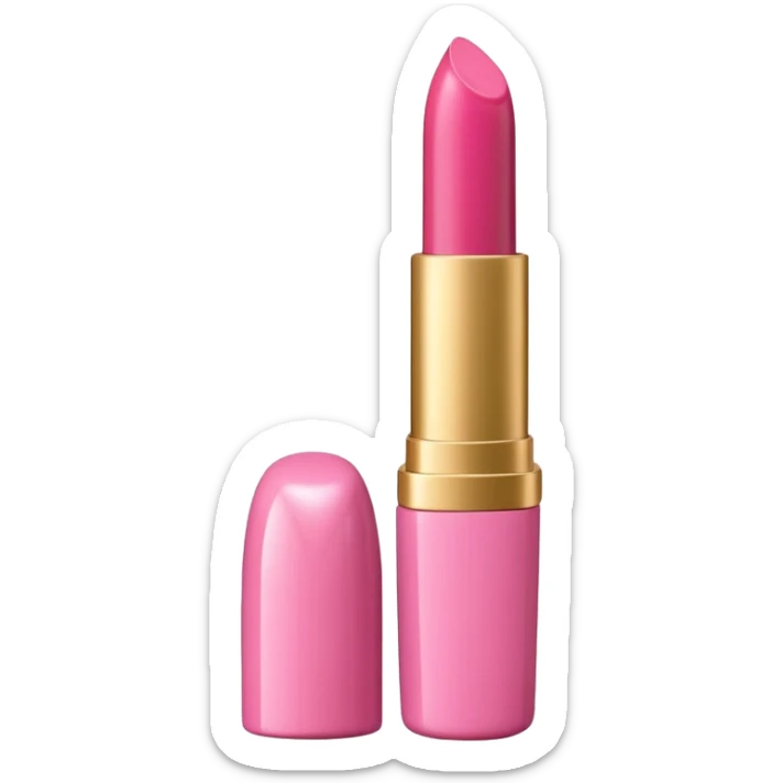 A 3D Apple-style emoji of a pink glossy lipstick tube with a gold cap, inspired by Rare Beauty's "Happy" shade, soft lighting, minimal background, front view, realistic but smooth cartoon style, white background, luxury makeup vibe sticker