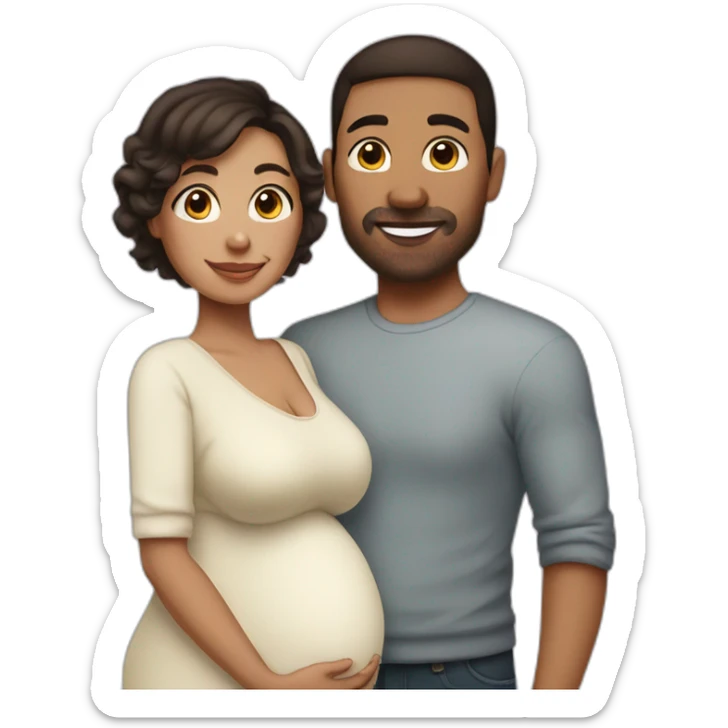 Pregnant wife dark brown haircut and husband clean-shaven sticker