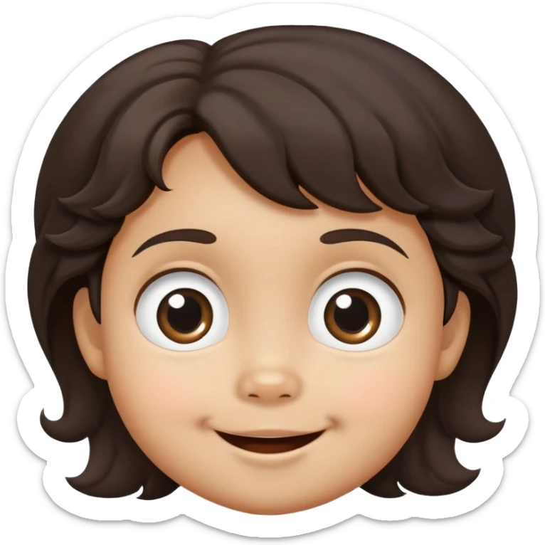 close-up of round smiling toddler face only with big eyes, medium skin tone, dark wavy hair, no neck visible, just the face sticker