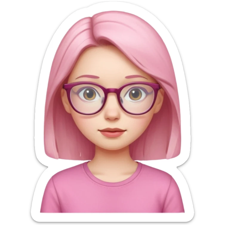 Girl with pink shirt young pale skin with glasses sticker